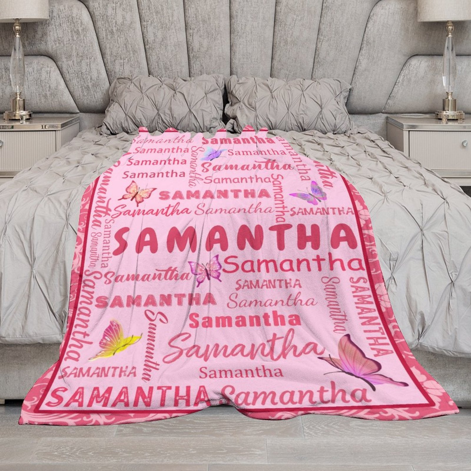 Personalized Blanket with Name - For Girls Boys Adults Baby- Gifts Blanket for Christmas Birthday Valentines Day (Pink)