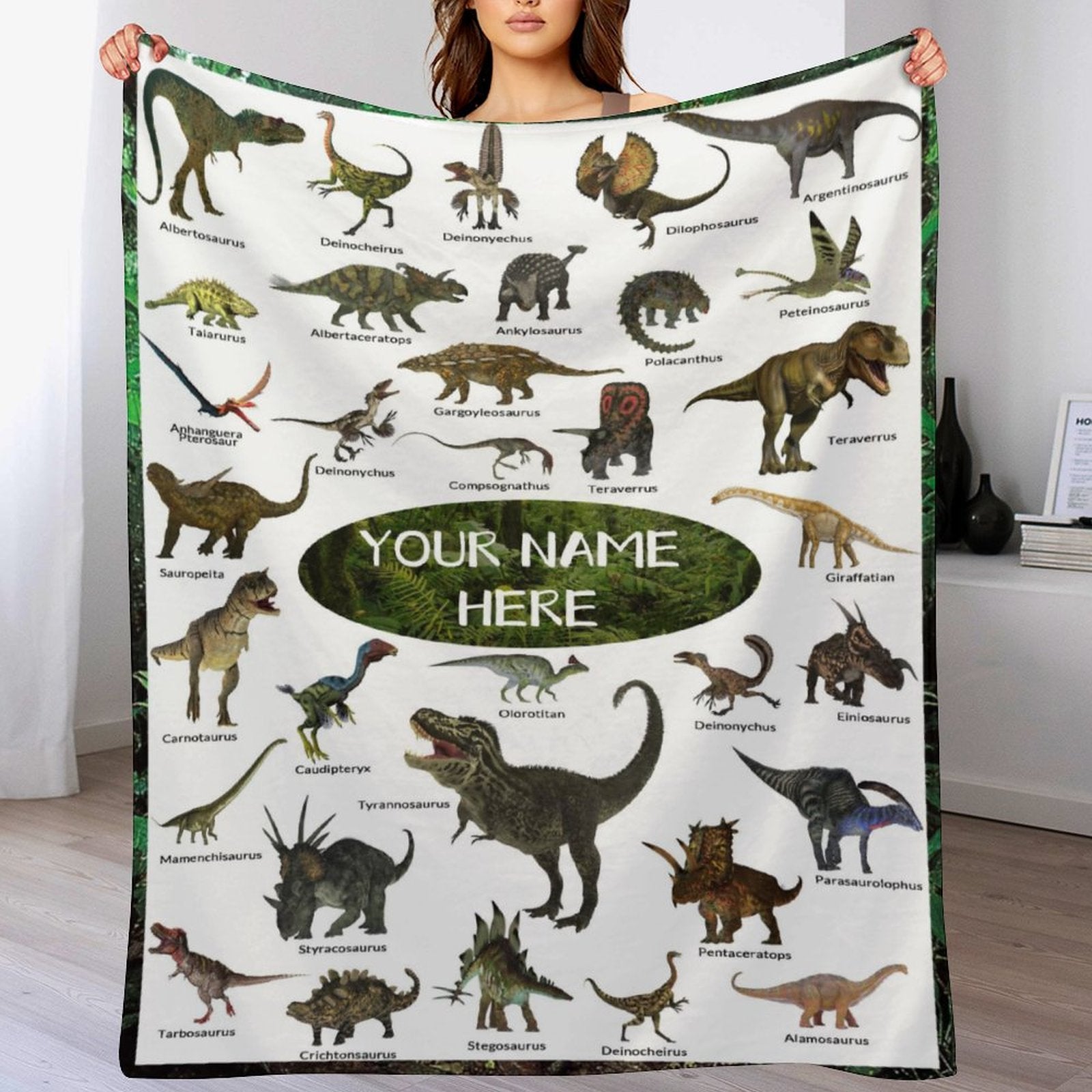 Personalized Dinosaur Throw Blanket, Custom Name Dinosaur Blanket, Dino Blanket, Jurassic World Dinosaurs Blanket, Dinosaur Collection Quilt