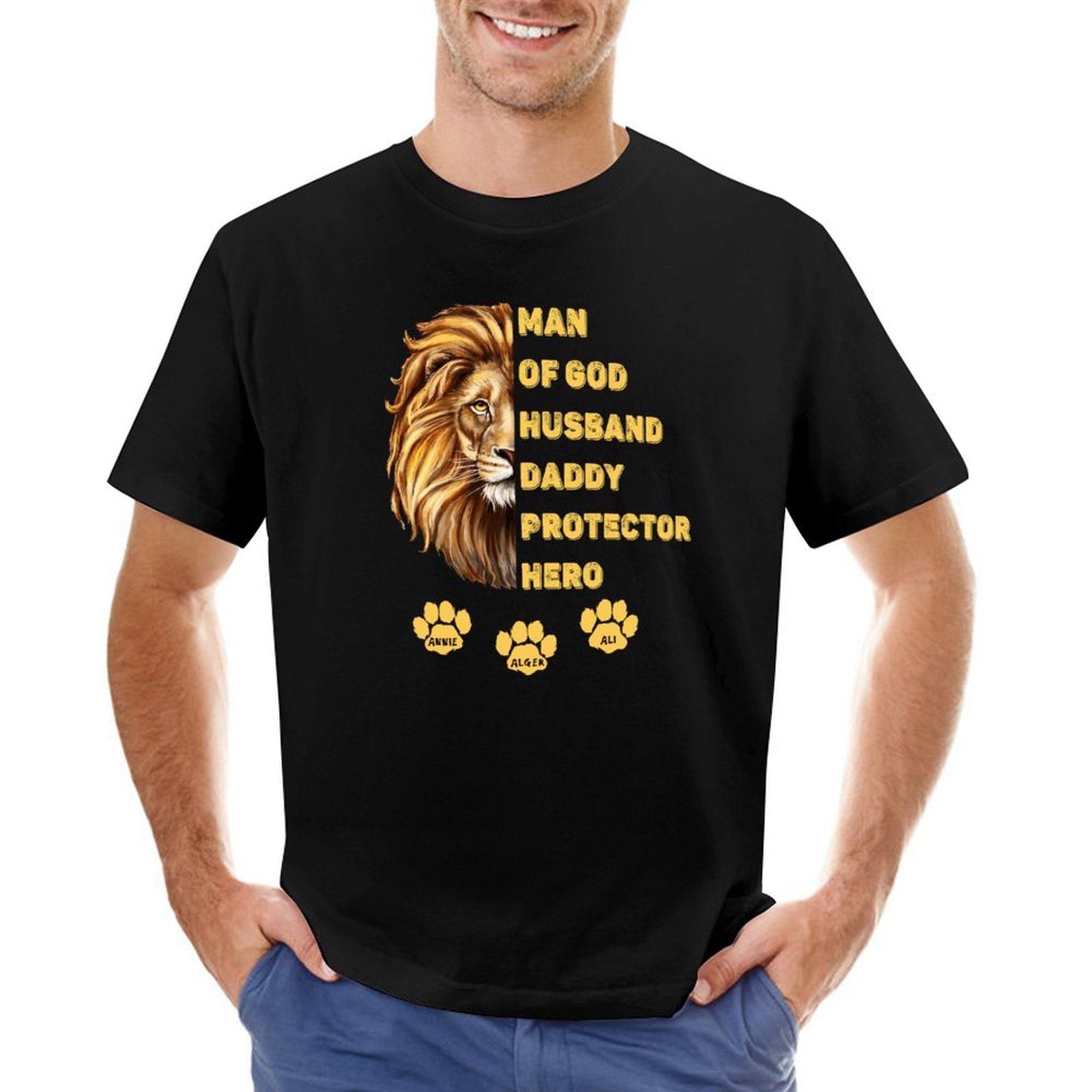 Personalized Custom T-Shirt For Men, Man of God Husband Daddy Protector Hero Tshirt - Dad Gift - Father's Day Tshirt - Husband Tshirt - colorfulcustom