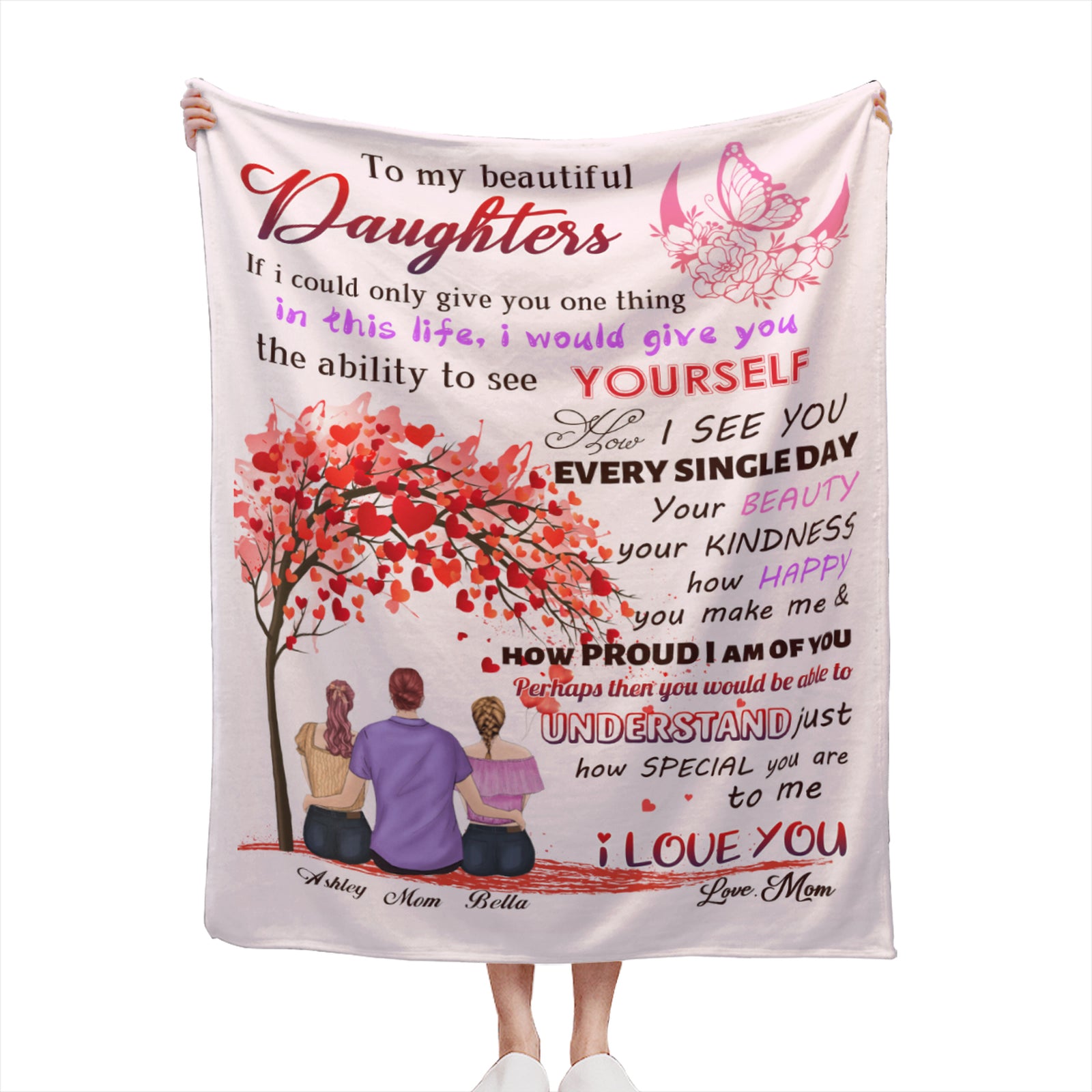 Custom to My Daughter Blanket from Mom, Personalized Gift for Girl Super Soft Comfy Throw Blankets - colorfulcustom