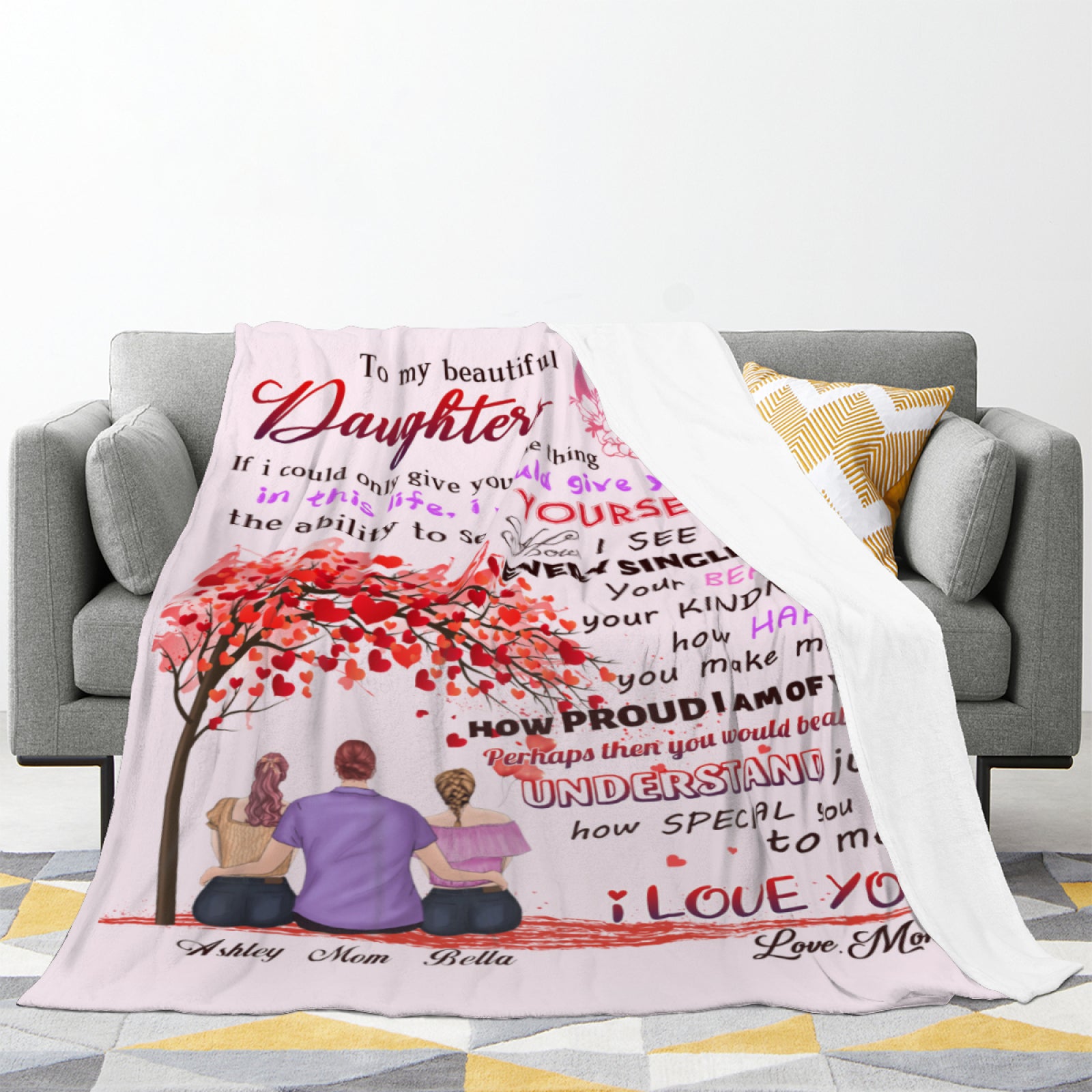 Custom to My Daughter Blanket from Mom, Personalized Gift for Girl Super Soft Comfy Throw Blankets - colorfulcustom