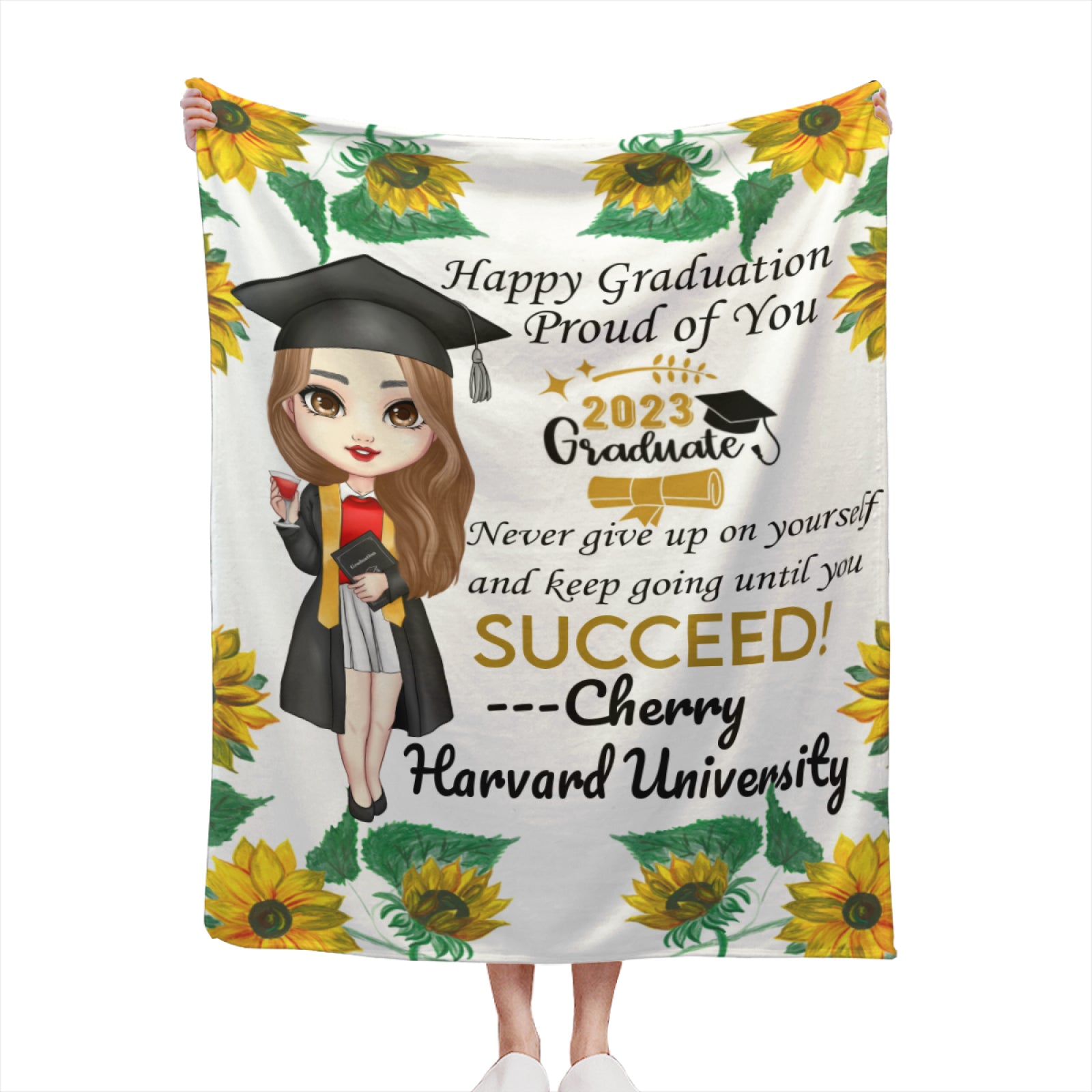 Class Of 2023 Graduation Custom Blanket with Name & School, 2023 Graduation Gifts for Her/Him, Personalized Graduate Gifts - colorfulcustom