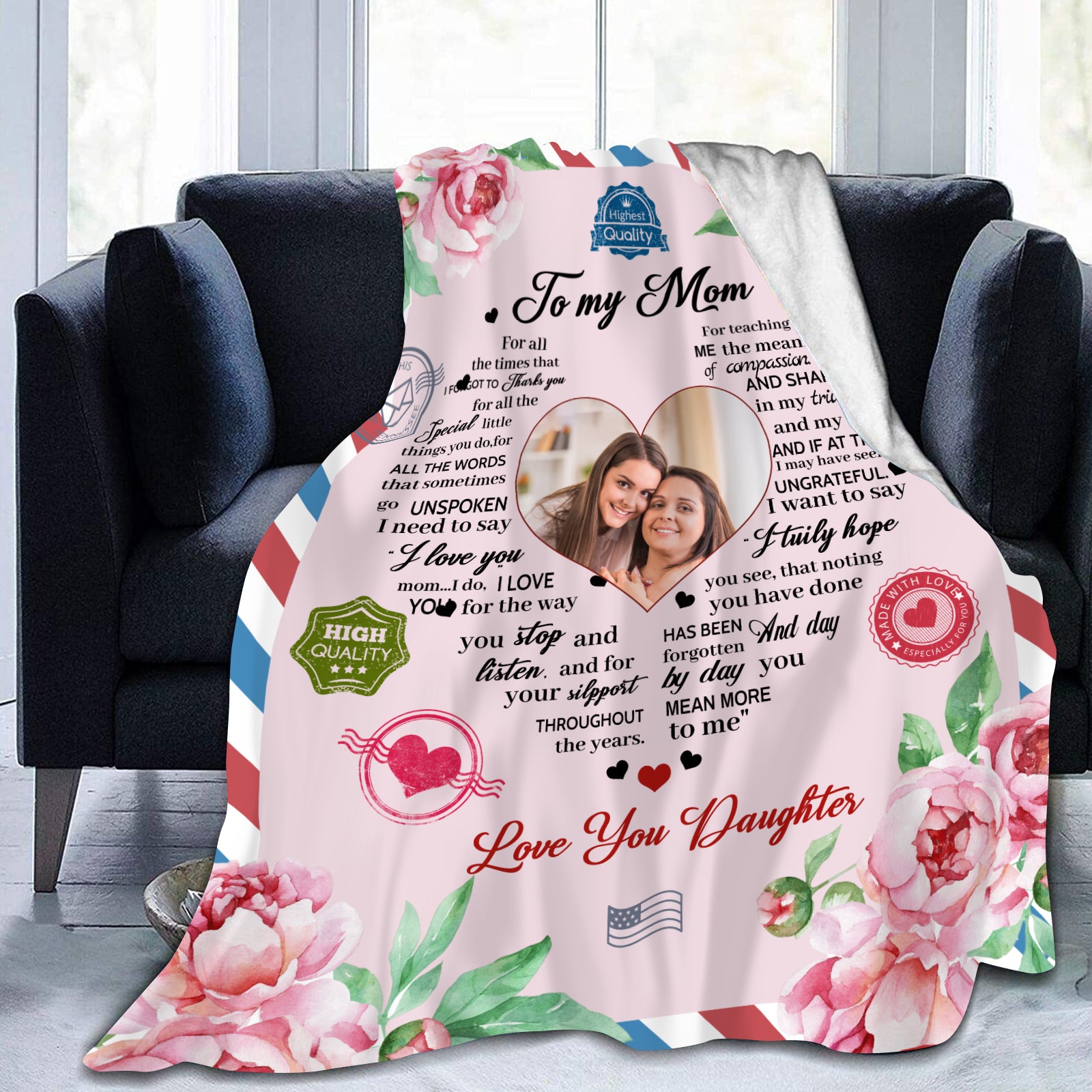 Personalized "Best Mom Ever" Blanket with Photo - Perfect Mother's Day Gift - colorfulcustom