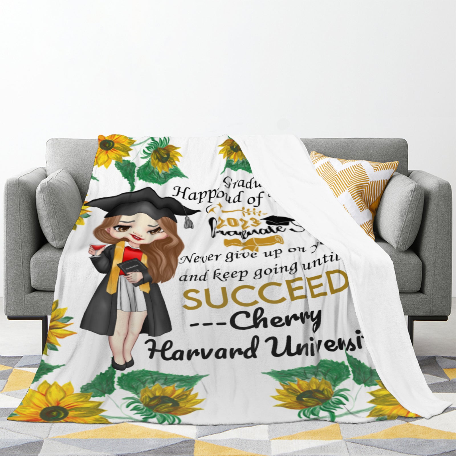 Class Of 2023 Graduation Custom Blanket with Name & School, 2023 Graduation Gifts for Her/Him, Personalized Graduate Gifts - colorfulcustom