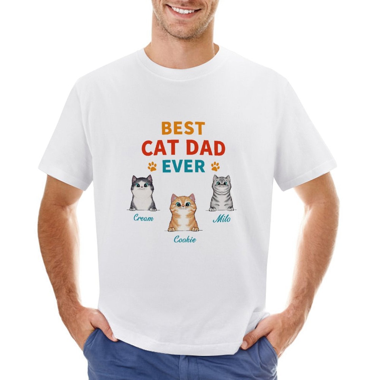 Personalized Custom T-Shirt - Gift For Men, Short Sleeve Gifts for Cat Lovers, Cat Dad, Father's Day Gifts - colorfulcustom
