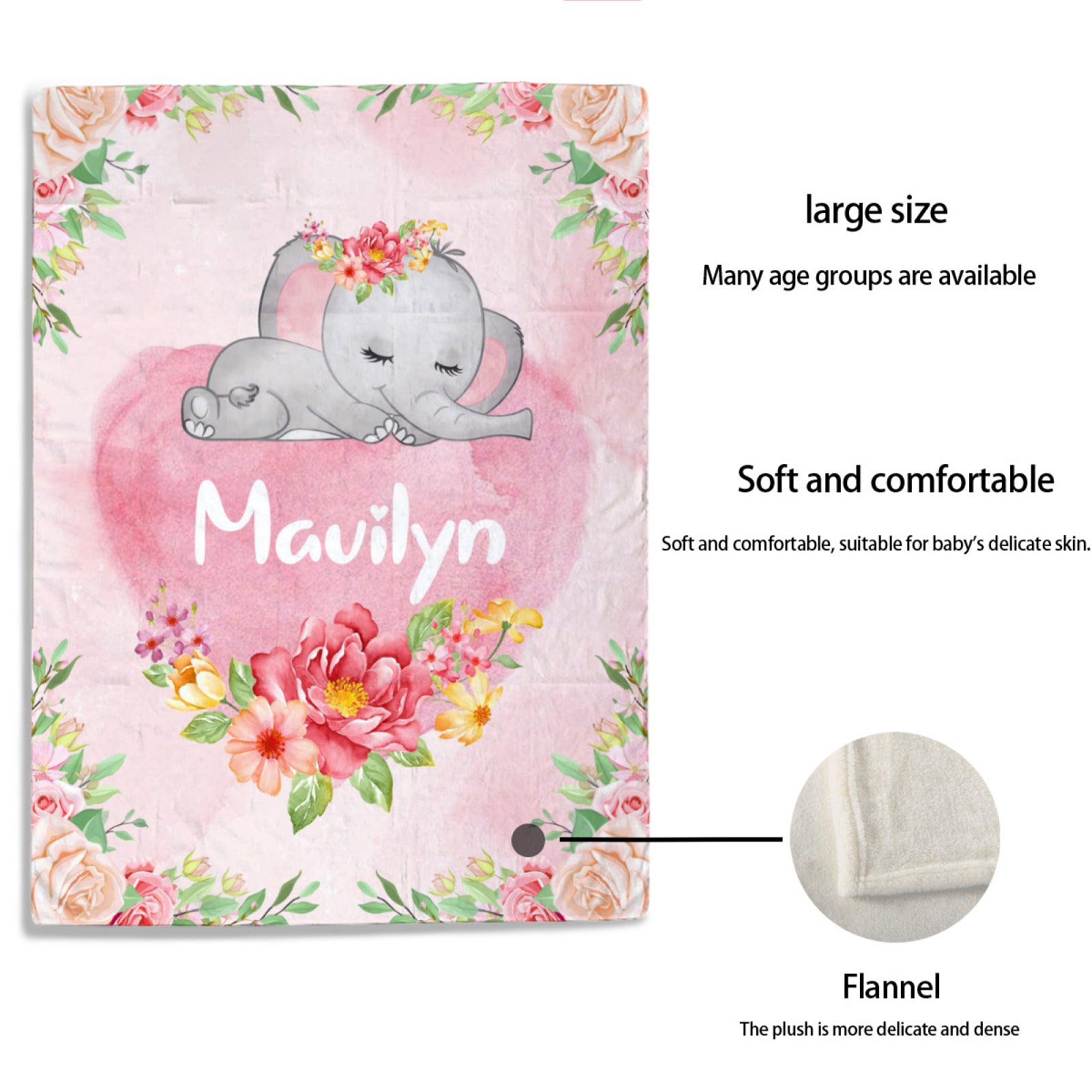 Free Shipping✈️ Customized Baby Blanket with Name, Floral Design Soft Throw Blanket, Anniversary Gift for Baby - colorfulcustom