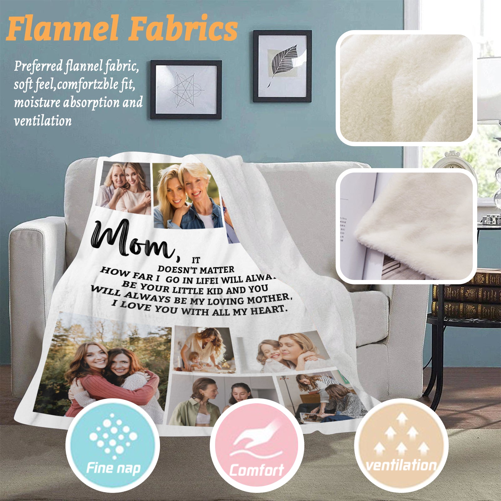 Personalized "mom" blanket with photo - perfect gift for any occasion to show your love with a cozy and stylish throw. - colorfulcustom