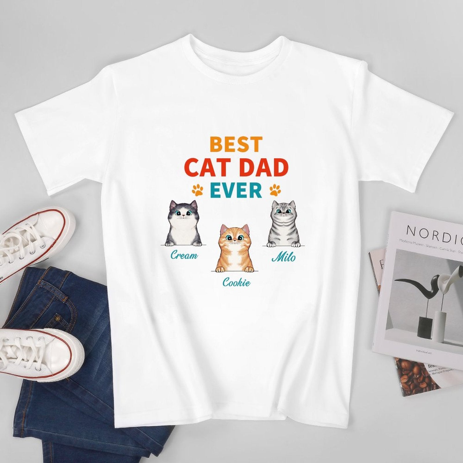 Personalized Custom T-Shirt - Gift For Men, Short Sleeve Gifts for Cat Lovers, Cat Dad, Father's Day Gifts - colorfulcustom