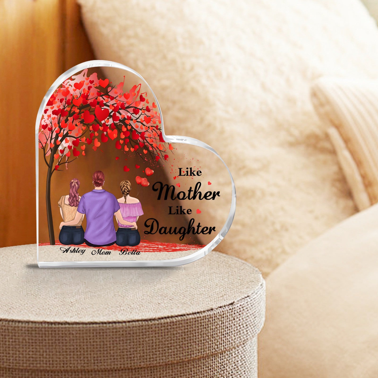 Mothers Day Gift Custom Heart-Shaped Acrylic Plaque Personalized Name Block for Mom - colorfulcustom