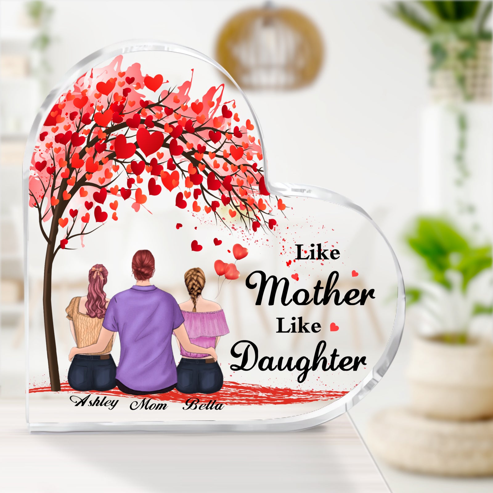 Mothers Day Gift Custom Heart-Shaped Acrylic Plaque Personalized Name Block for Mom - colorfulcustom