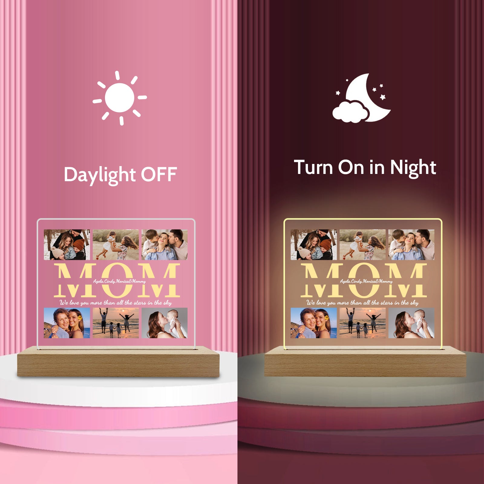 Personalized Night Light for Mom Gifts, Custom Photos&Name Night Light from Daughter for Mother’s Day Birthday - colorfulcustom